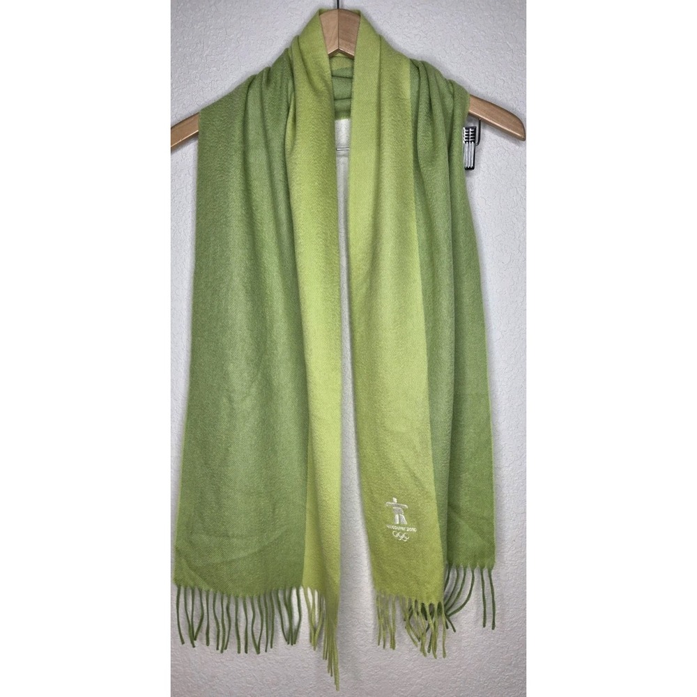 NOS Vintage Vancouver 2010 Winter Olympics Green Fringe Scarf 100% Wool